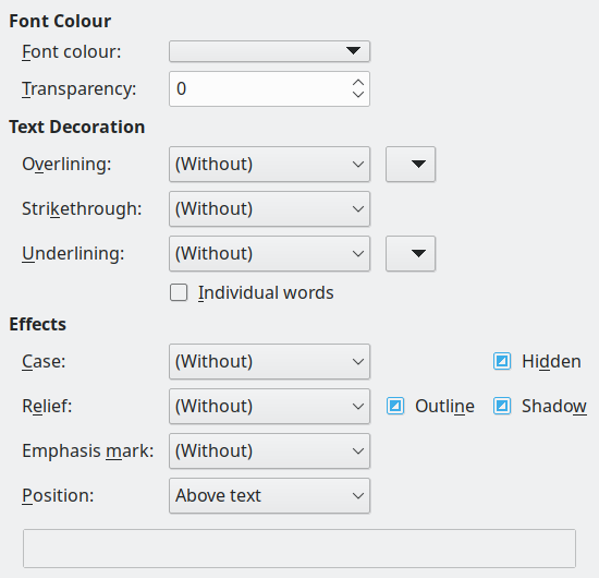 Font Effects Page Dialogue Box Image