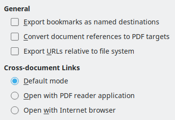 PDF Export Links Options Dialogue Box Image
