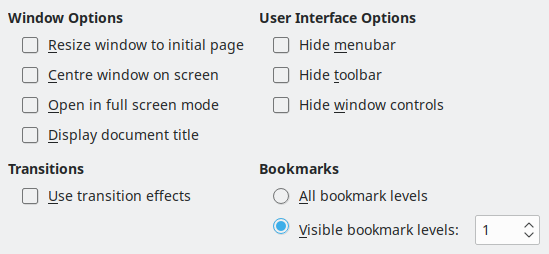 PDF Export User Interface Options Dialogue Box Image