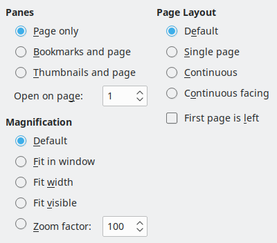 PDF Export View Options Dialogue Box Image