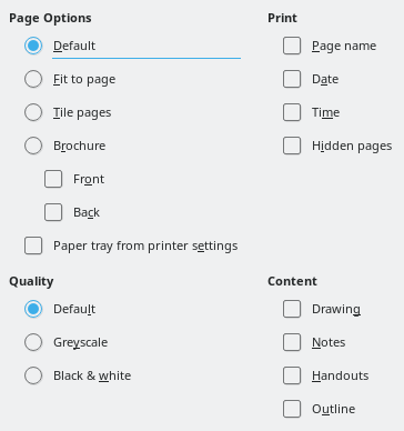 Impress Print Options Dialogue Box